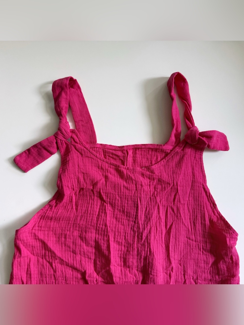 3 for $20 Fuchsia Tie-Strap Romper with Front Pockets - Picture 5 of 11